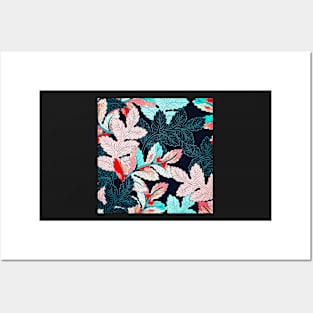 Bright Blue and Pink Branch Pattern Posters and Art